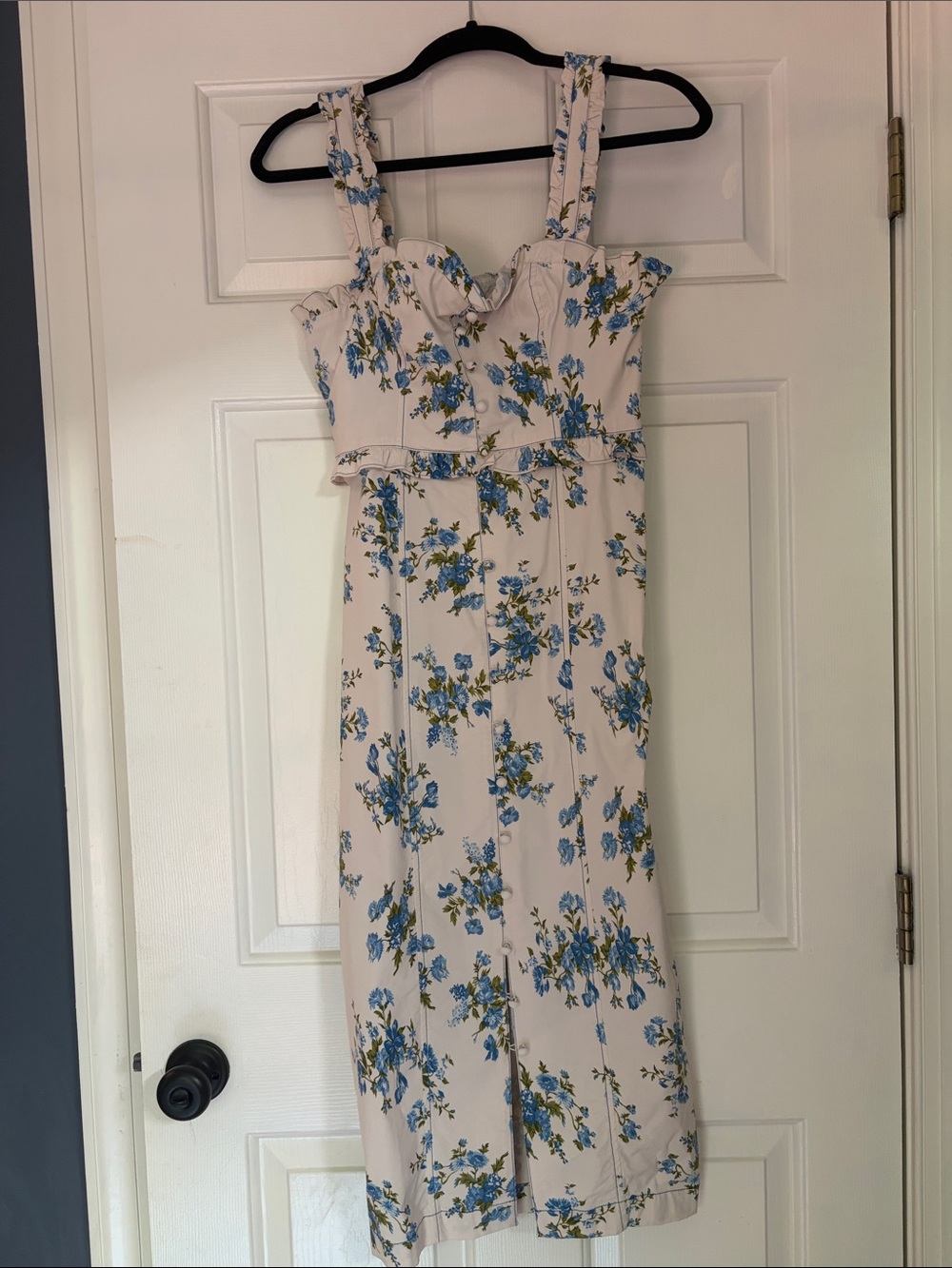 Anthropologie Blue Floral Midi Sundress with Sweetheart Neckline